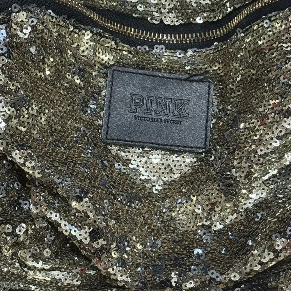 Victoria’s Secret PINK Gold Sequin Drawstring Backpack Large
